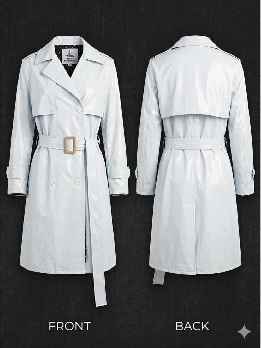 🧊VNG Misty Harbor Shiny Patent Trench Rain Coat Belted Women Sz M  USA 24-13